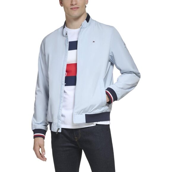 Tommy Hilfiger Men's Lightweight Varsity Rib Knit Bomber Jacket, Pastel Blue - Picture 2 of 7